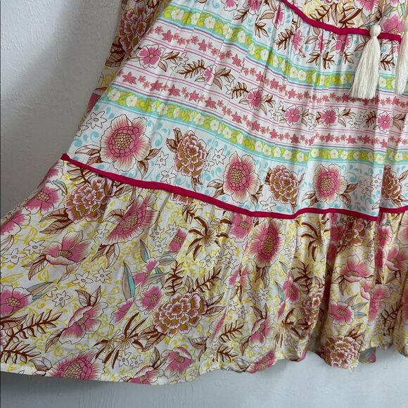 Karlie Floral Print Boho Relaxed Fit Dress In Pink And Yellow Size S - Picture 6 of 12